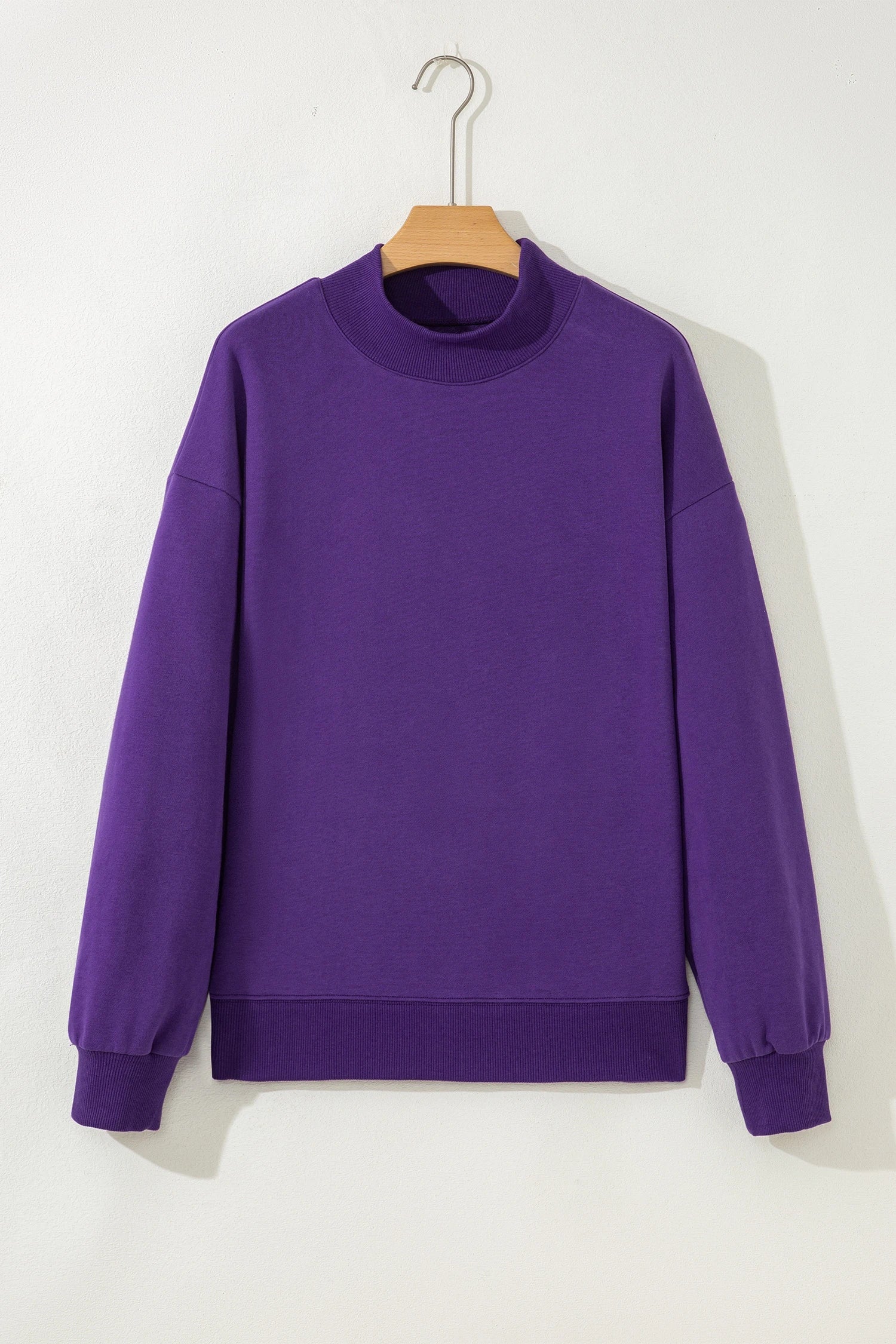 Solid Mock Neck Drop Shoulder Oversize Sweatshirt