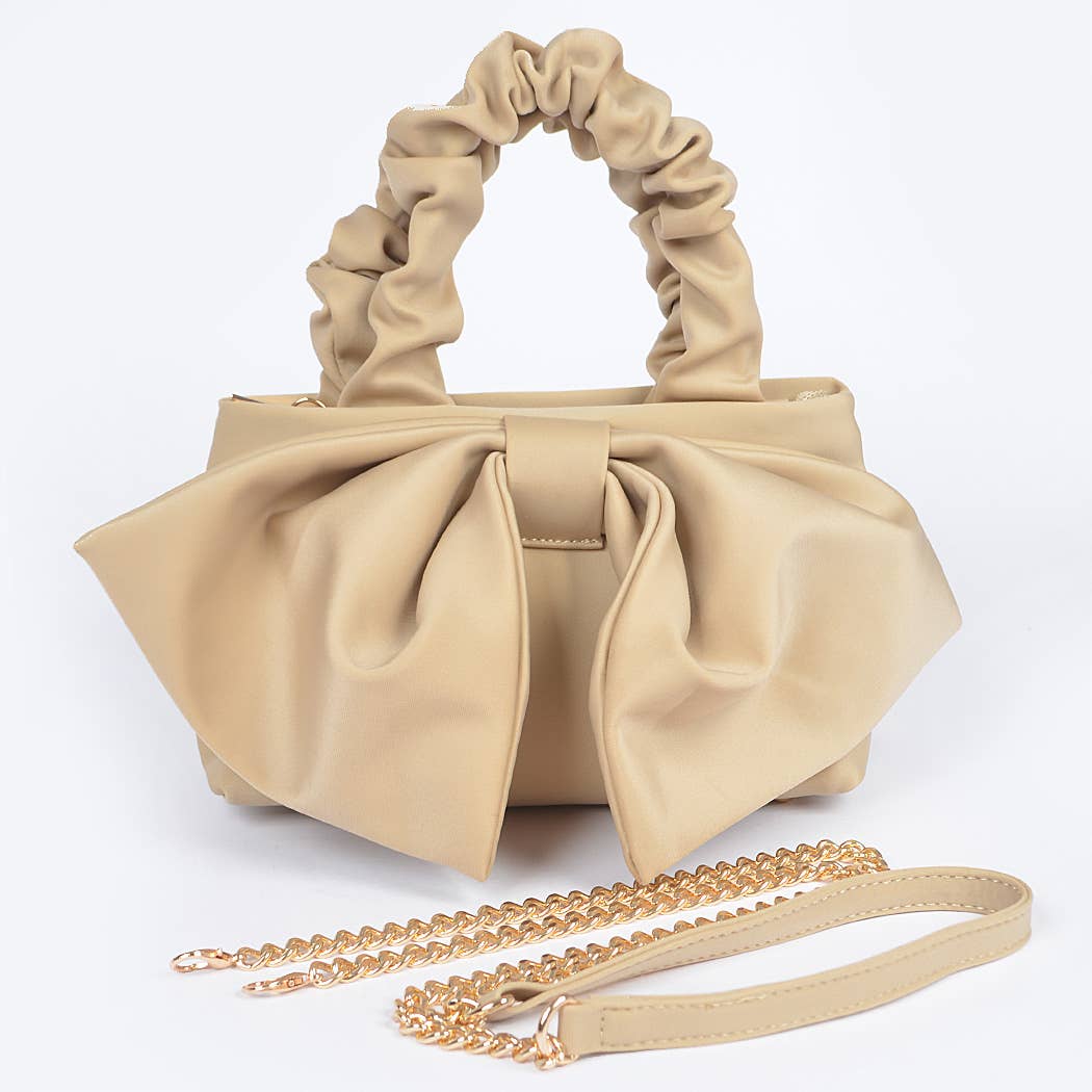 Nylon Top Handle Bag with Bow Front Clutch