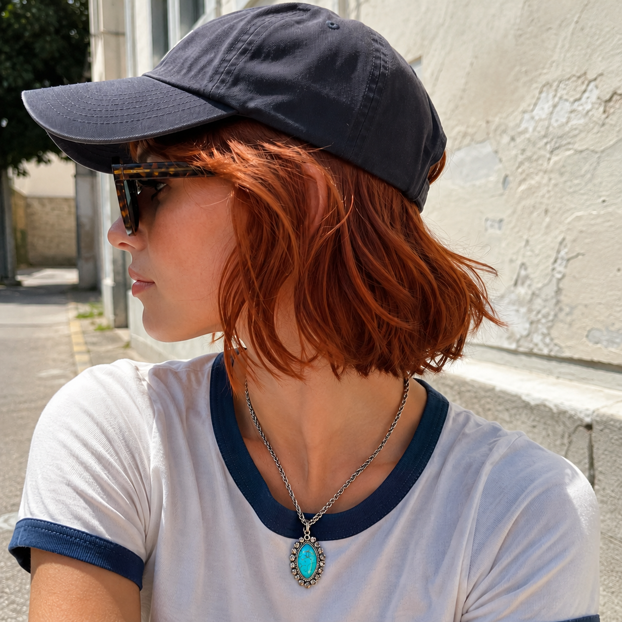 Ellipse Fashion Turquoise Pendant Necklace