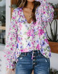 Boho Floral Smocked Puff Sleeve Blouse