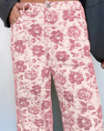 Floral Denim High Waist Pants