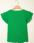 Solid Textured Ruffled Sleeve Round Neck Top
