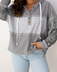 Taytum Patchwork Drawstring Hooded Long Sleeve Top
