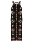 Baha Ranch Black and Tan Aztec Bodycon Side Slit Western Maxi Dress