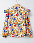Apricot Ruffled Shoulder Long Sleeve Floral Blouse