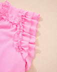 Plus Size Solid Ruffle Tassel Tie V-Neck Blouse