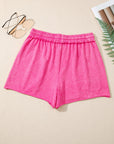 Mineral Wash Drawstring Elastic Waist Raw Edge Shorts
