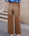 Denim High Waist Patch Pocket Straight Leg Jeans
