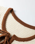 Contrast Trim Tie Front Ribbed Knit Sweater Vest