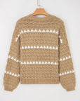 Colorblock Textured Knit Puff Sleeve Sweater