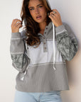 Taytum Patchwork Drawstring Hooded Long Sleeve Top