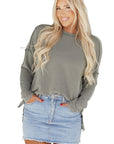 Solid Corded Knit Long Sleeve Top