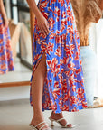 Boho Floral Tiered Side Slit Maxi Skirt