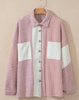 Houndstooth Colorblock Textured Patchwork Shacket