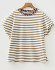 Stripe Leopard Patchwork Round Neck T-Shirt