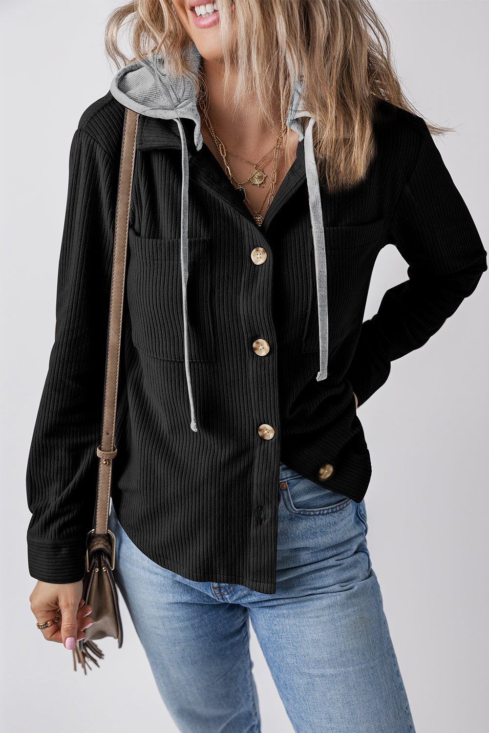 Isabella Hooded Drawstring Corduroy Shacket
