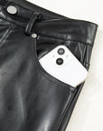 Solid Faux Leather Side Slit Maxi Skirt