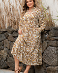 Plus Size Abstract Plant Long Sleeve Maxi Dress