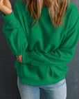 Solid Drop Shoulder Crewneck Pullover Sweatshirt