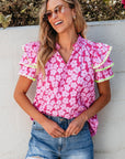 Capri Floral Ric Rac Ruffle Sleeve Blouse