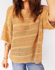 Hollow-Out Openwork Knit 3/4 Sleeve Sweater