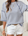 Stripe Textured Knit 3/4 Sleeve Top