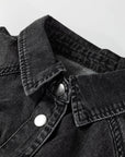 Solid Denim Chest Pocket Raw Hem Shirt Dress