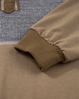 Waffle Knit Patchwork Buttoned Hooded Sweatshirt