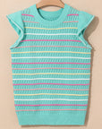Stripe Eyelet Knit Ruffle Sleeve Sweater