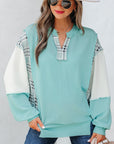 Maddie Texture Colorblock Patchwork Long Sleeve PLUS Top