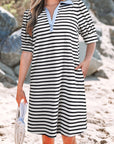 Tiffany V Neck Collared Puff Sleeve T Shirt Dress