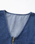 Denim Ruffle Sleeve Zip Front Belted Romper