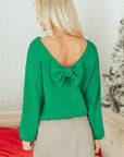 Bow Tie Backless Bubble Sleeve Sweater