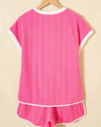 Colorblock Textured Tee & Drawstring Shorts Set