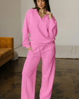 Solid V-Neck Pullover and Drawstring Sweatpants Set