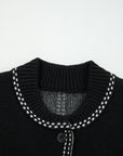 Contrast Trim Button-Up Sweater Cardigan