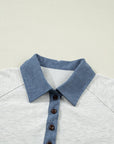 Denim Colorblock Patchwork Shirt Collar Blouse