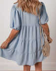 Solid Button-Up Collared Tiered Dress