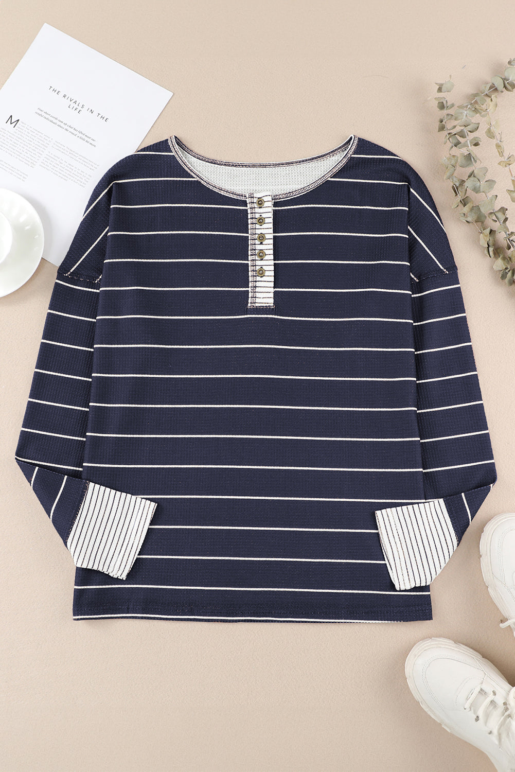 Simone Henley Waffle Knit Top
