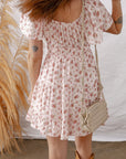Floral Front Tie Shirred Waist Ruffle Mini Dress