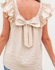 Textured Bow Back Frilled Butterfly Sleeve Blouse