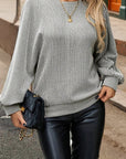 Ribbed Knit Crewneck Long Lantern Sleeve Top