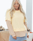 Solid Faux Layered Patchwork Crewneck Sweatshirt