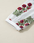 Floral Notched V-Neck 3/4 Sleeve Dress