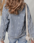 Denim Bow Light Wash Raw Hem Jacket