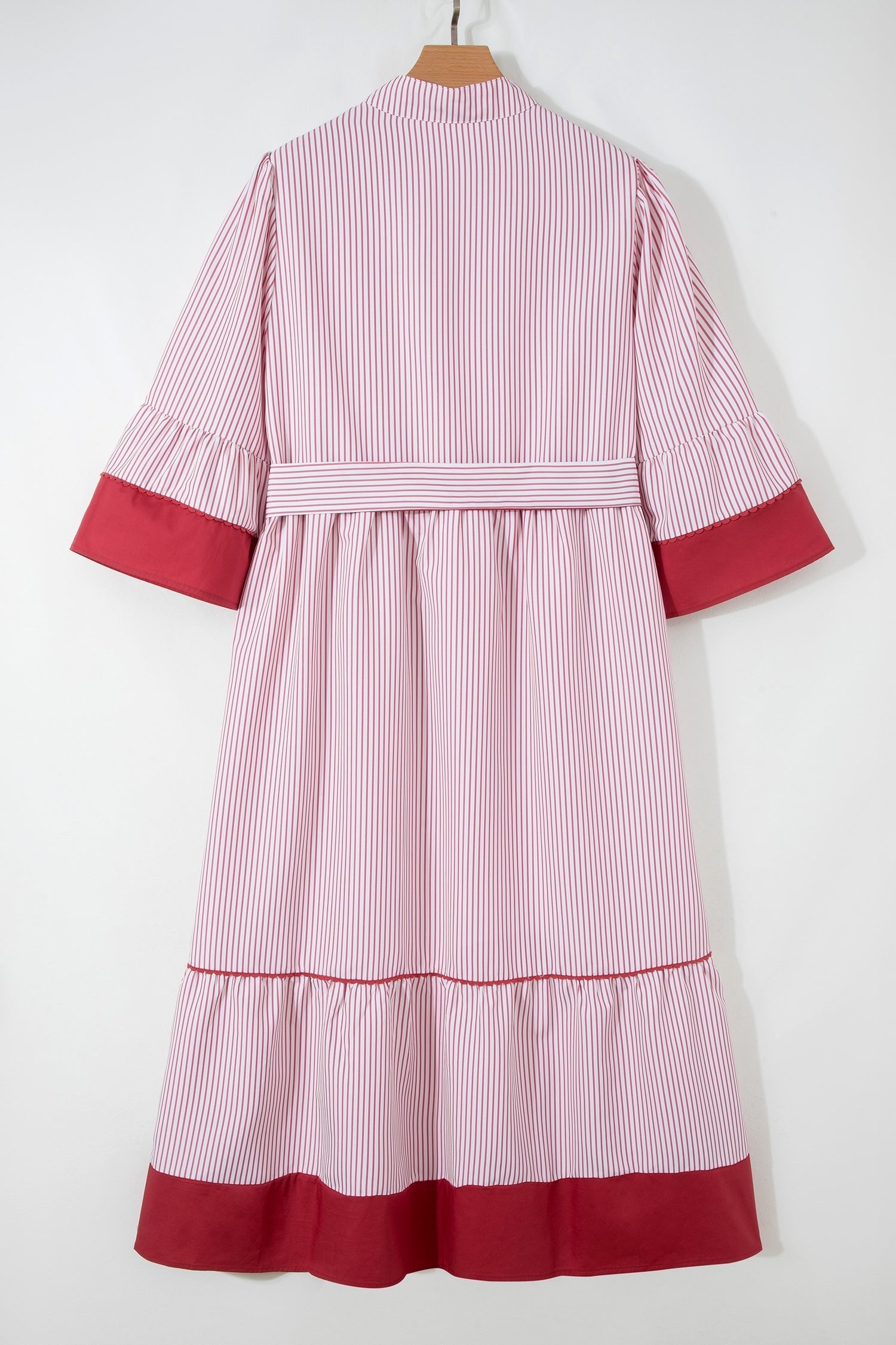 Plus Size Pinstripe Ruffle Hem Midi Dress