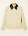 Textured Zip-Up Collared Faux Leather Jacket