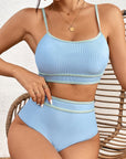 Ribbed Contrast Trim Spaghetti Strap Bikini Set