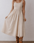Della Pleated Sleeveless Long Dress