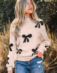 Bow Pearl Embellished Drop Shoulder Sweater